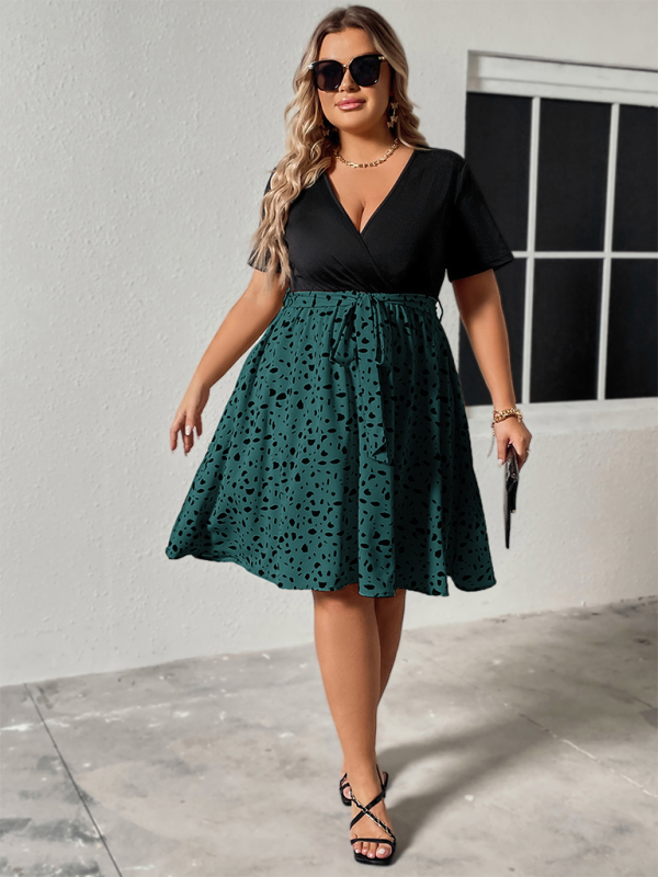 Curvy Dresses- Surplice Cinched Leopard Print Midi Dress for Special Events- - IndioGear.com