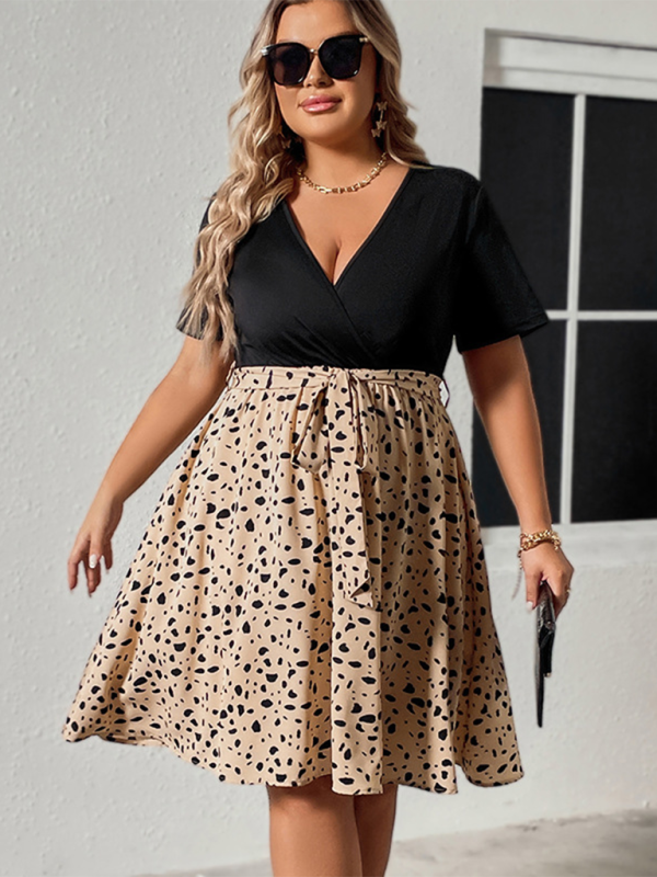 Curvy Dresses- Surplice Cinched Leopard Print Midi Dress for Special Events- - IndioGear.com