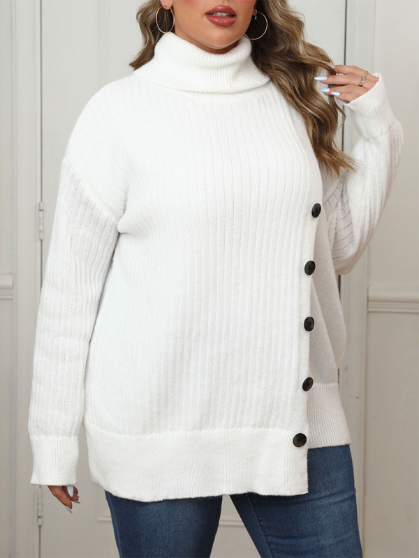 Curvy Sweaters- Women’s Plus Size Buttoned Turtleneck Sweater – Cozy Winter Jumper- - IndioGear.com