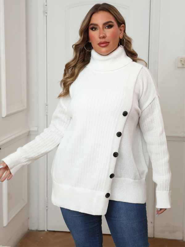 Curvy Sweaters- Women’s Plus Size Buttoned Turtleneck Sweater – Cozy Winter Jumper- - IndioGear.com