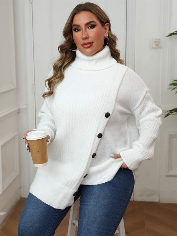 Curvy Sweaters- Women’s Plus Size Buttoned Turtleneck Sweater – Cozy Winter Jumper- - IndioGear.com