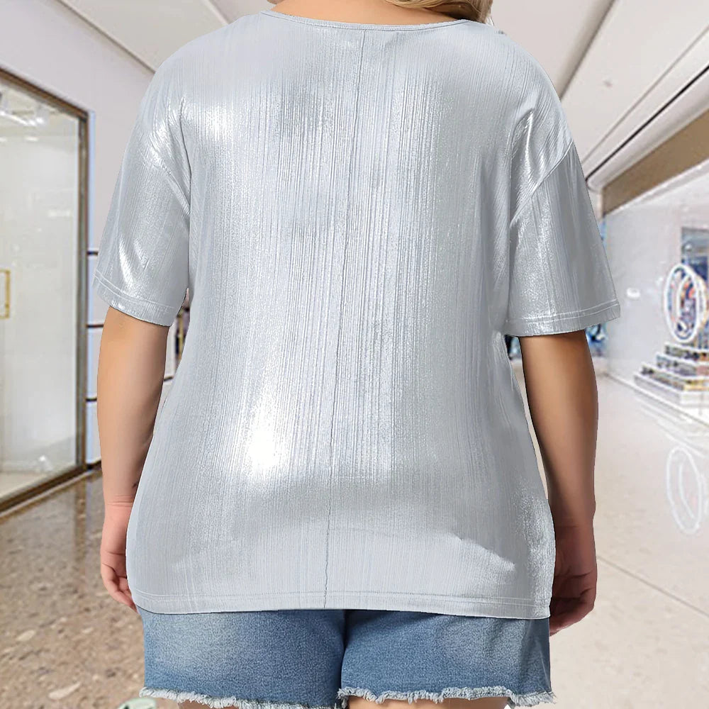 Curvy Tops- Women Chic Metallic Sparkle Top for Plus Size- - IndioGear.com