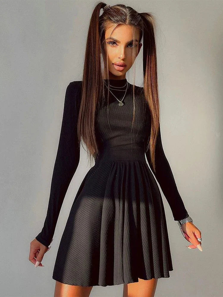 Long Sleeve Cutout Fit & Flare Mini Dress