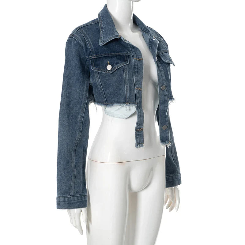 Denim Jackets- Cool Girl Frayed Denim Jacket- - IndioGear.com