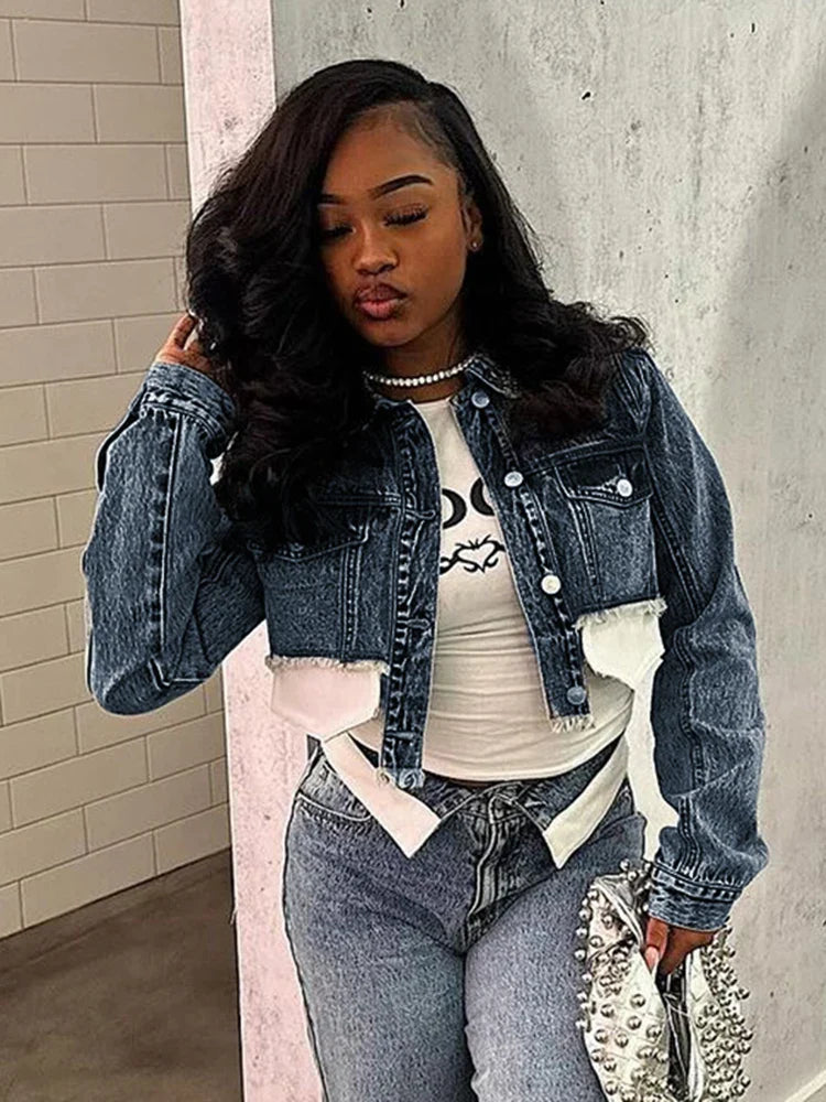 Denim Jackets- Cool Girl Frayed Denim Jacket- - IndioGear.com