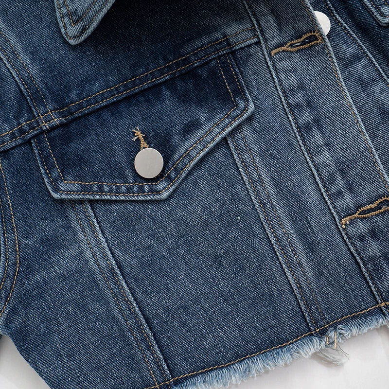 Denim Jackets- Cool Girl Frayed Denim Jacket- - IndioGear.com