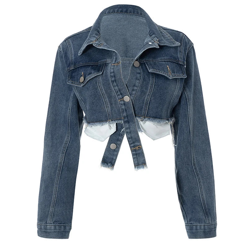 Denim Jackets- Cool Girl Frayed Denim Jacket- - IndioGear.com