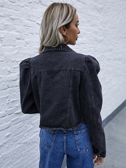 Denim Jackets - Puff Sleeve Crop Denim Jackets - Female Outwear Casual Denim Jackets