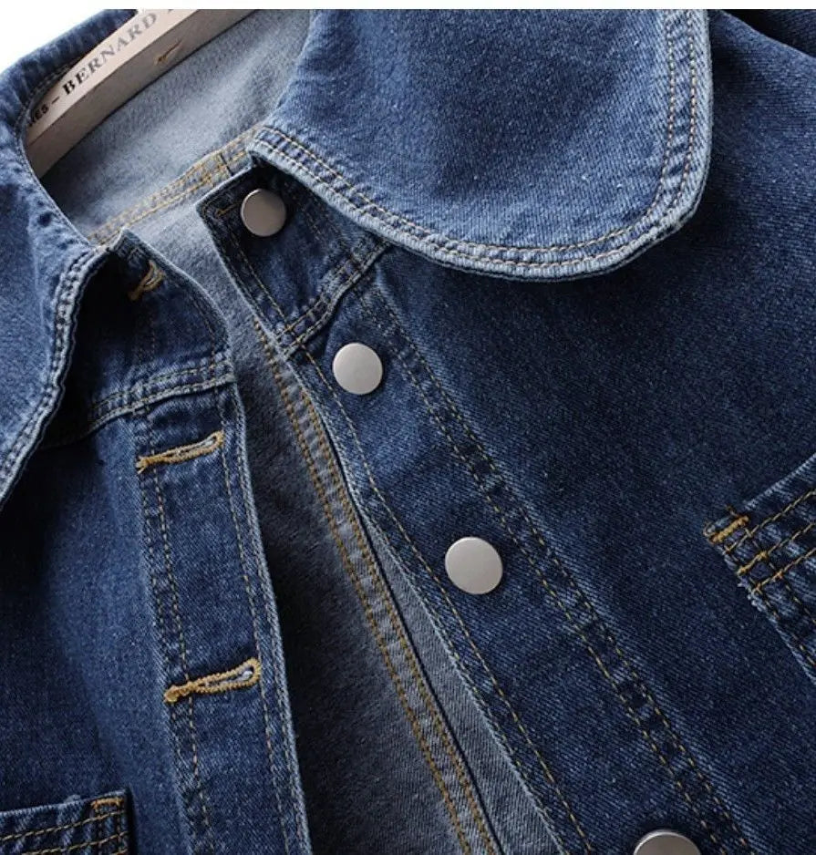 Denim Jackets- Women Cropped Denim Jacket with Peter Pan Collar- - IndioGear.com