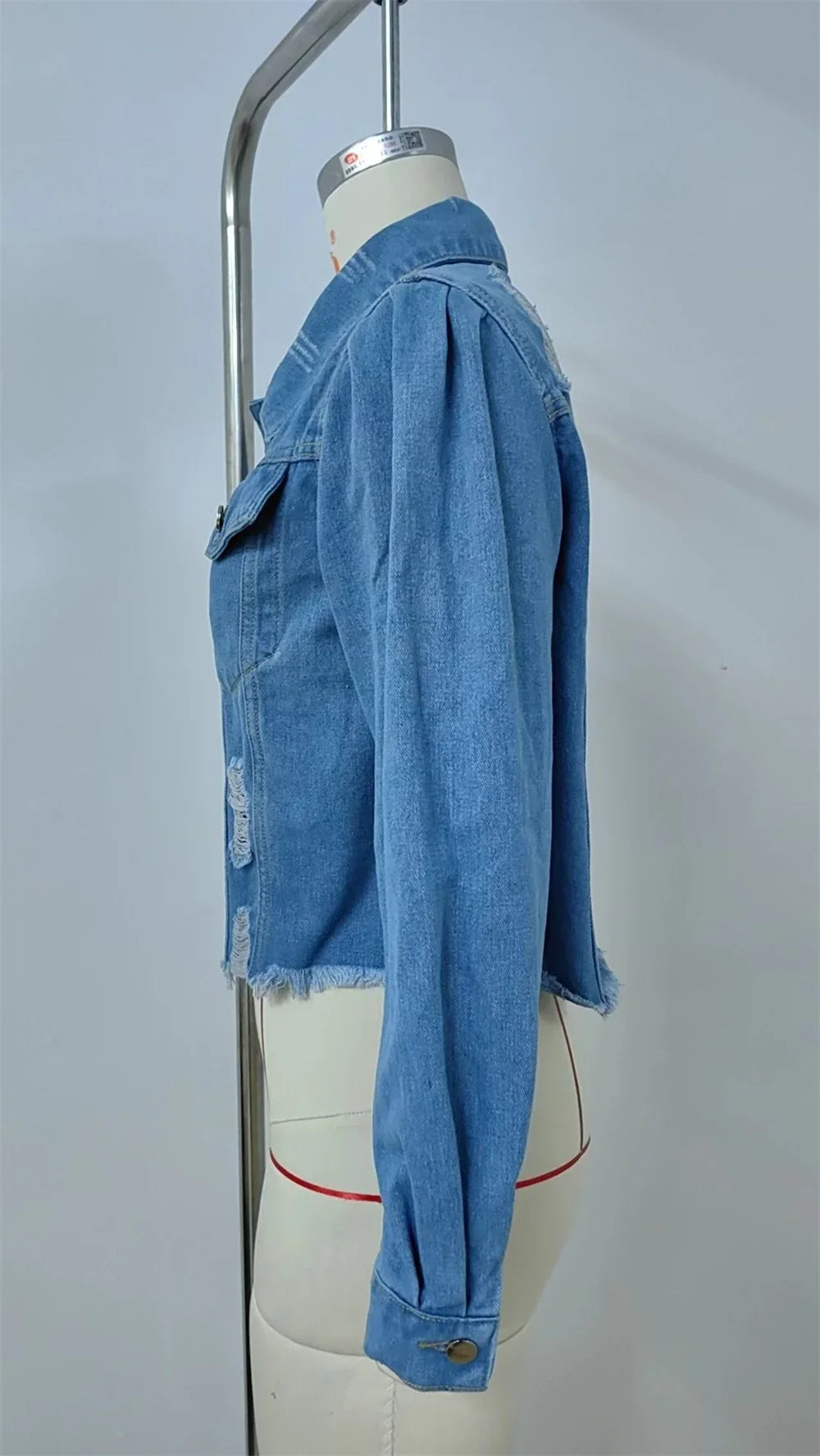 Denim Jackets- Women Light Wash Distressed Cropped Denim Jacket- - IndioGear.com