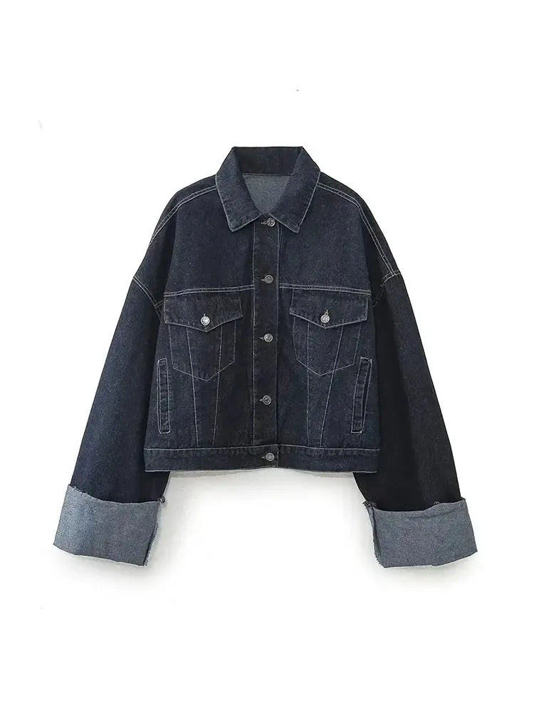 Denim Jackets- Women Urban Contemporary Denim Jacket- Blue- Chuzko Women Clothing