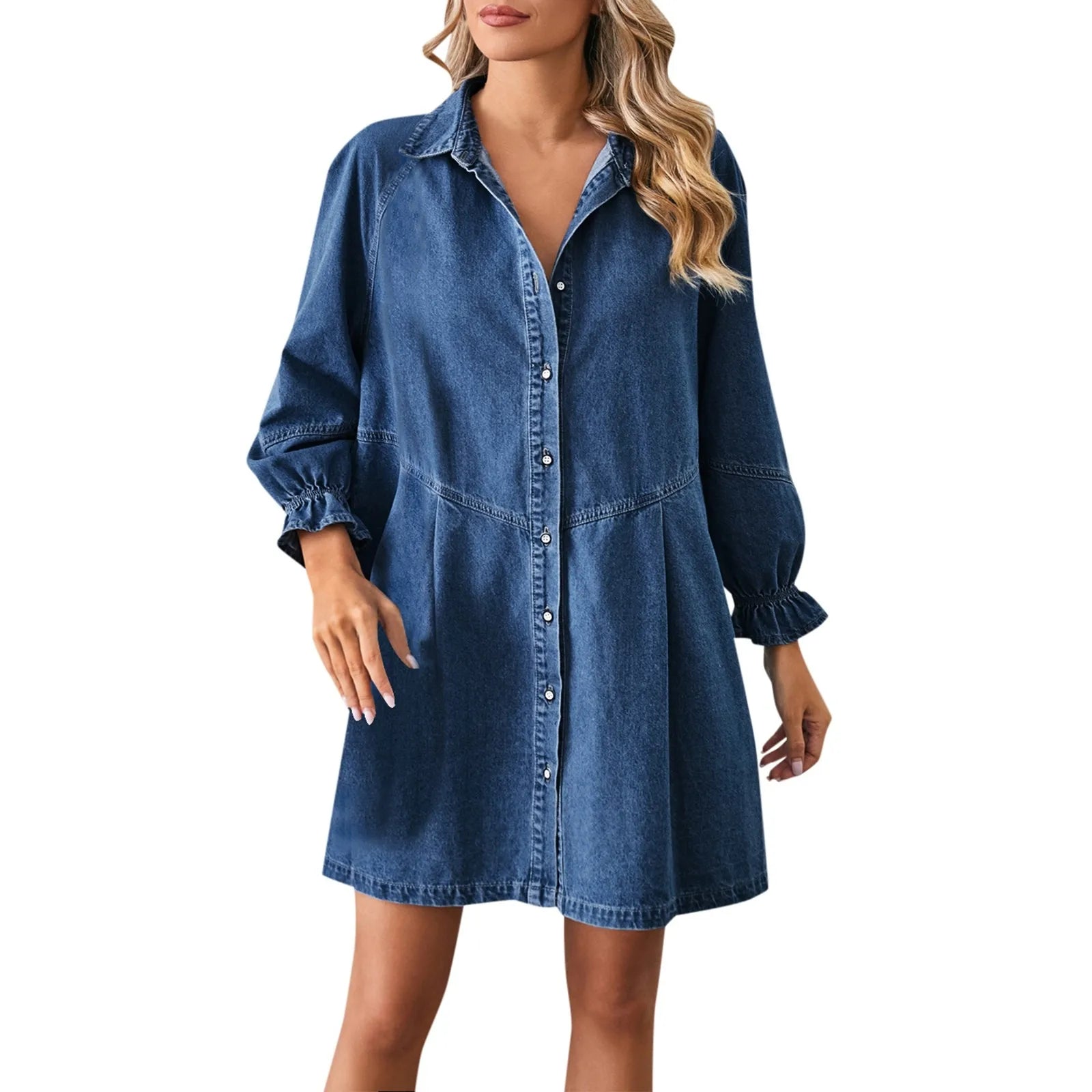 Denim Mini Dresses- Casual Denim Mini Shirt Dress - Relaxed Fit- - IndioGear.com