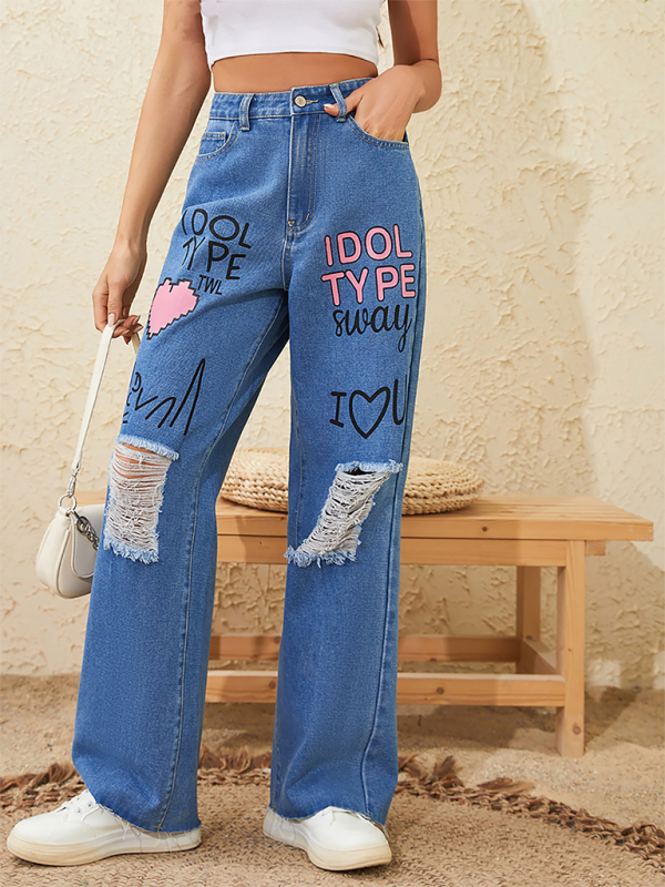 Denim Pants- Graffiti Edgy Urban Denim Pants- Blue- IndioGear.com