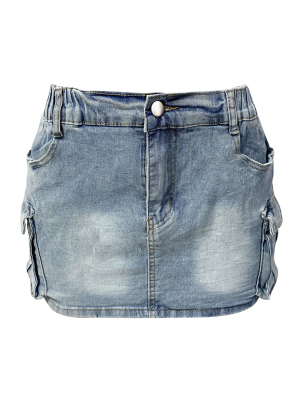 Denim Skirts- Edgy Mini Denim Skirt in Cargo Style- - IndioGear.com