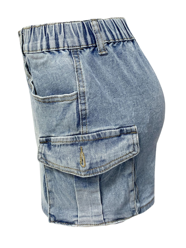 Denim Skirts- Edgy Mini Denim Skirt in Cargo Style- - IndioGear.com