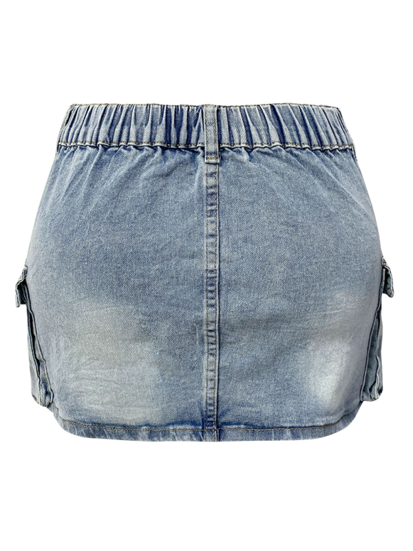 Denim Skirts- Edgy Mini Denim Skirt in Cargo Style- - IndioGear.com