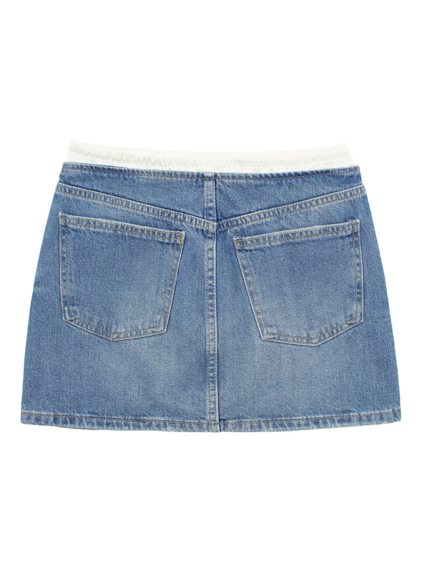 Denim Skrits- Women Edgy Denim Mini Skirt with Contrast Waistband- - IndioGear.com