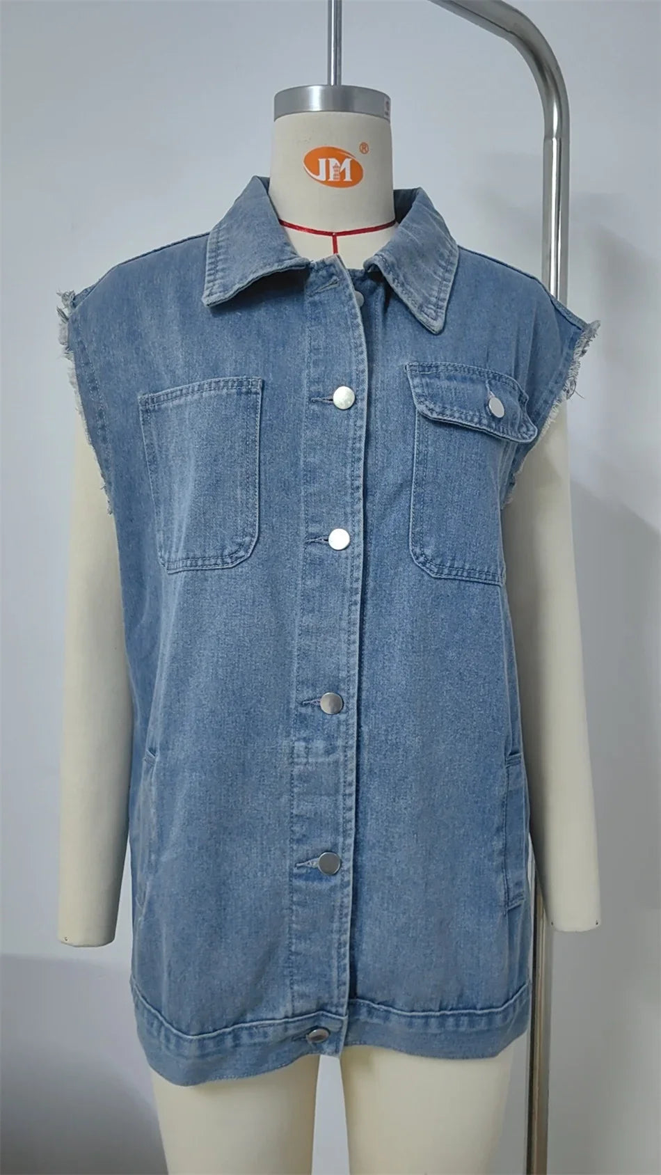 Denim Vest - Oversized Classic Denim Vest – Biker Look Design