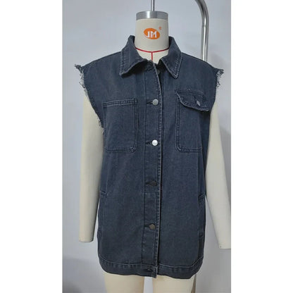 Denim Vest - Oversized Classic Denim Vest – Biker Look Design