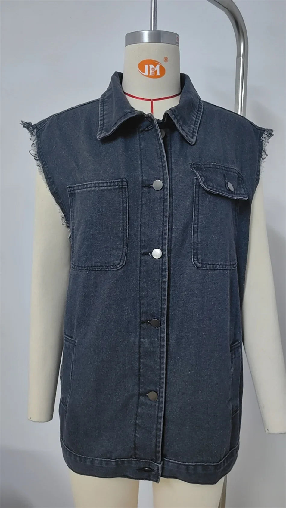 Denim Vest - Oversized Classic Denim Vest – Biker Look Design