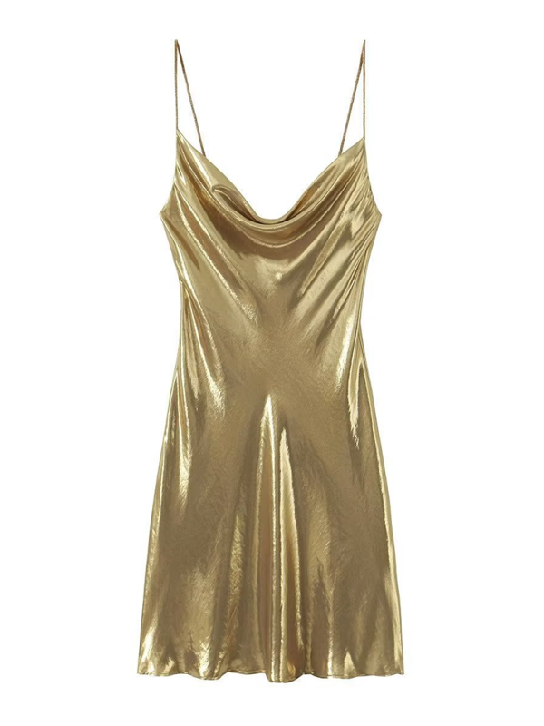 Disco Dresses- Metallic Slip Dress- Golden yellow- IndioGear.com