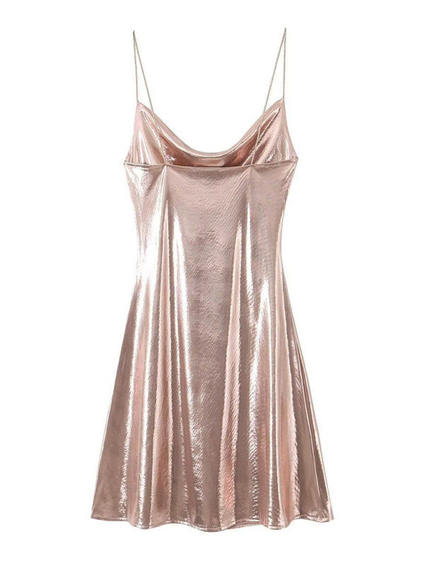 Disco Dresses- Metallic Slip Dress- - IndioGear.com