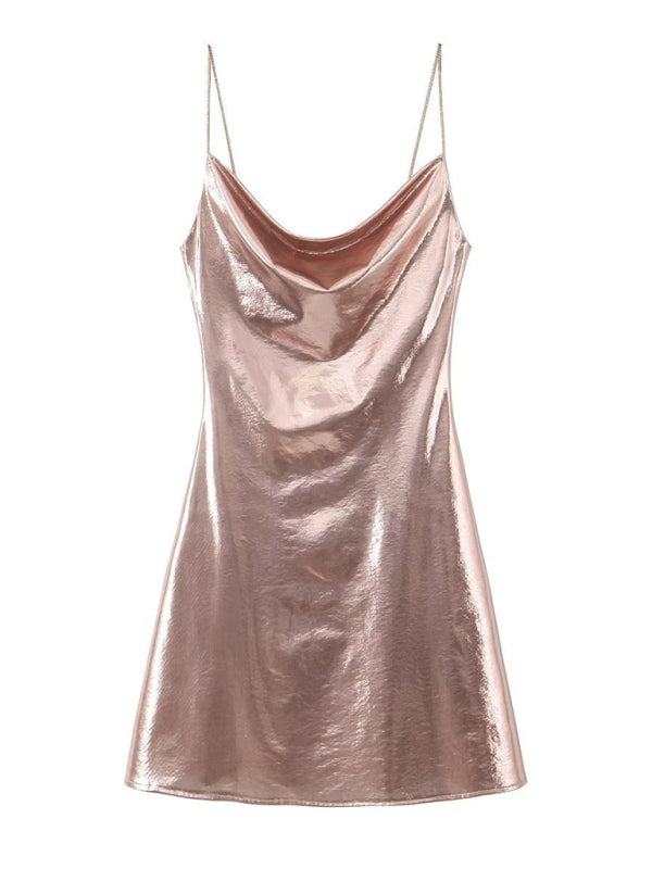 Disco Dresses- Metallic Slip Dress- Pink- IndioGear.com