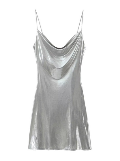 Disco Dresses- Metallic Slip Dress- Silver grey- IndioGear.com