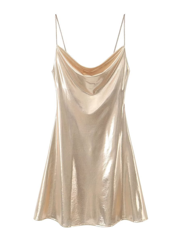 Disco Dresses- Metallic Slip Dress- Champagne- IndioGear.com