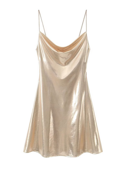 Disco Dresses- Metallic Slip Dress- Champagne- IndioGear.com