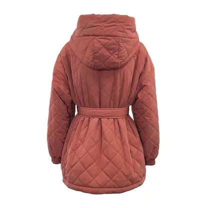 Down Jackets- Belted Quilted Hooded Jacket – Winter Essential- - IndioGear.com