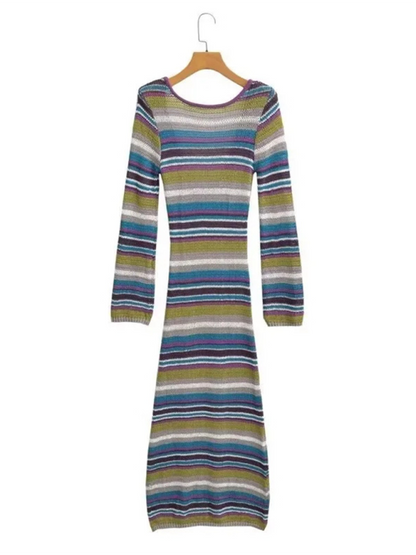 Dresses- Colorful Striped Backless Dress for Every Occasion- - IndioGear.com