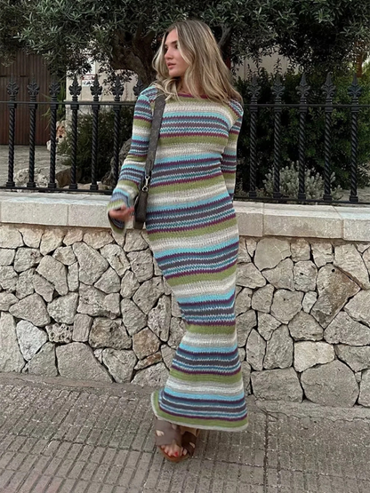 Dresses- Colorful Striped Backless Dress for Every Occasion- Pattern- IndioGear.com