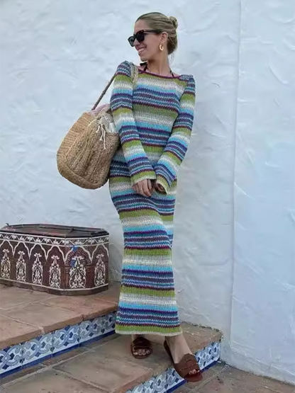 Dresses- Colorful Striped Backless Dress for Every Occasion- - IndioGear.com