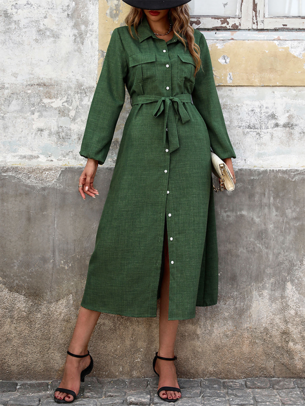 Dresses- Flowing Green Shirt Dress for Modern Women- - IndioGear.com