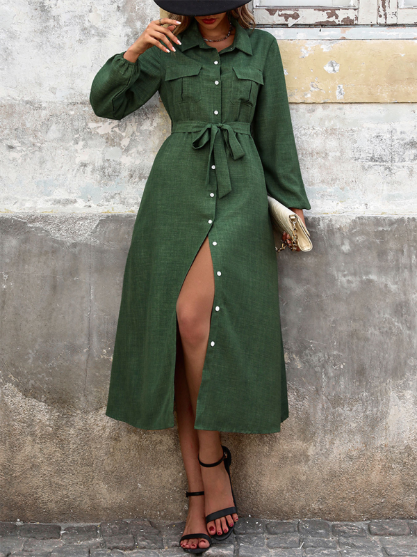 Dresses- Flowing Green Shirt Dress for Modern Women- - IndioGear.com