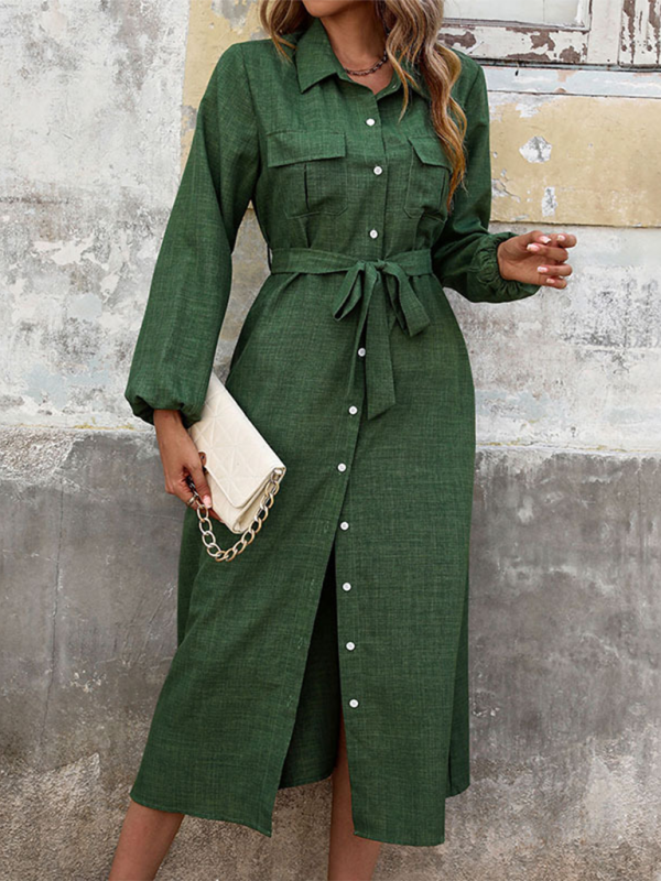 Dresses- Flowing Green Shirt Dress for Modern Women- - IndioGear.com