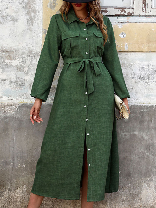 Dresses- Flowing Green Shirt Dress for Modern Women- - IndioGear.com