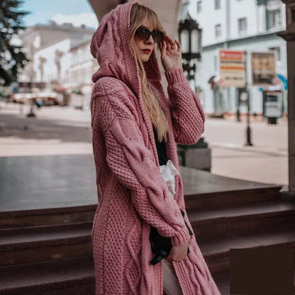 Duster Cardigans- Hooded Luxe Knit Duster- Pink- IndioGear.com