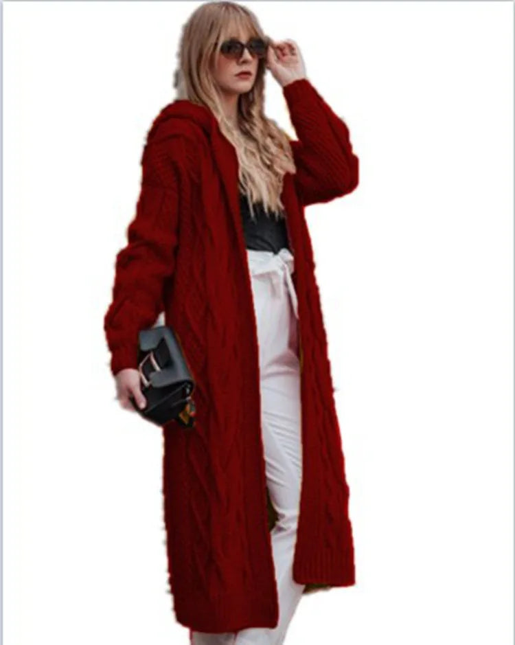 Duster Cardigans- Hooded Luxe Knit Duster- Red- IndioGear.com