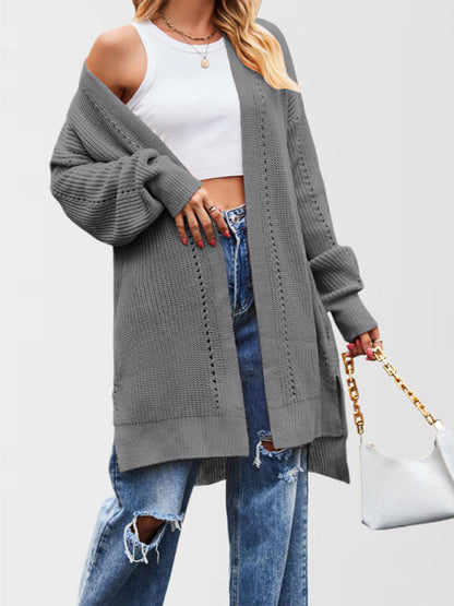 Duster Cardigans- Open Front Cardigan Draped Knit Duster- Grey- IndioGear Women Clothing