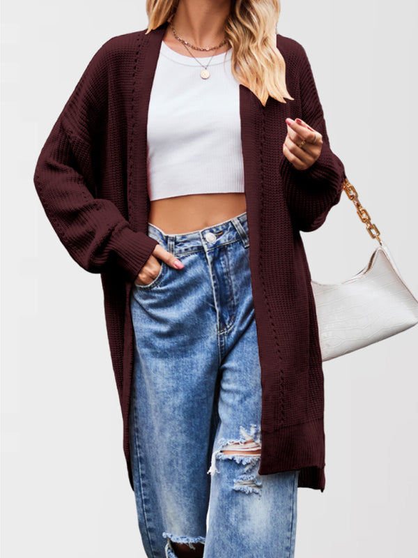 Duster Cardigans- Open Front Cardigan Draped Knit Duster- - IndioGear Women Clothing