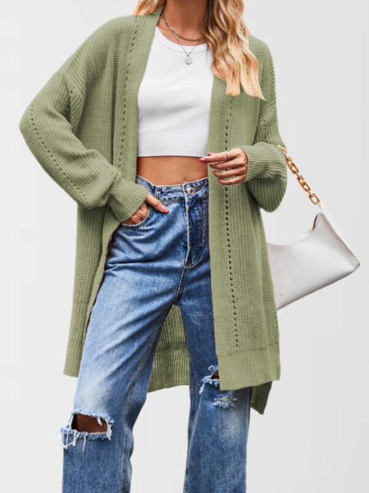 Duster Cardigans- Open Front Cardigan Draped Knit Duster- Green- IndioGear Women Clothing