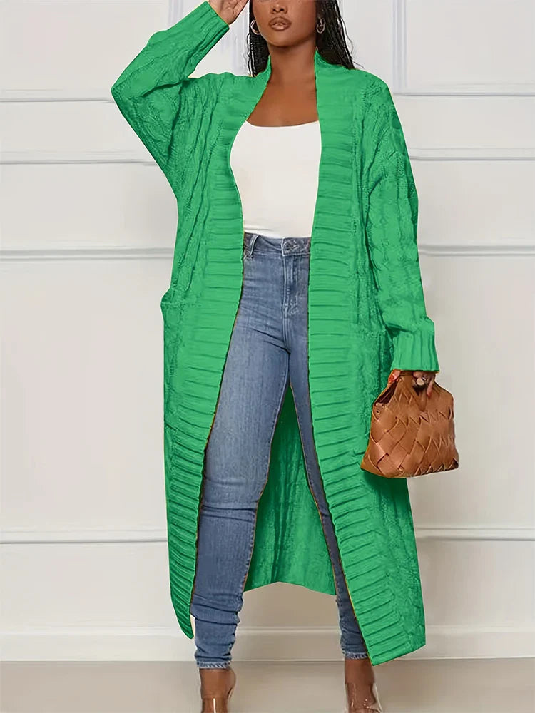 Duster Cardigans- Women Longline Duster Cardigan for Winter- Green- IndioGear.com