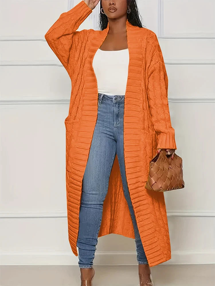 Duster Cardigans- Women Longline Duster Cardigan for Winter- Orange- IndioGear.com