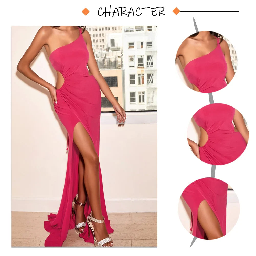 Elegant Dresses- Awards Night Perfection Women's One-Shoulder Cutout Mermaid Maxi Dress- - IndioGear.com