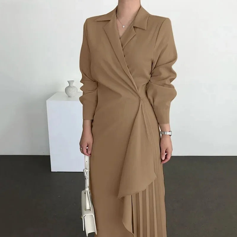 Elegant Dresses- Elegant Asymmetrical Wrap Dress for Business Settings- - IndioGear.com