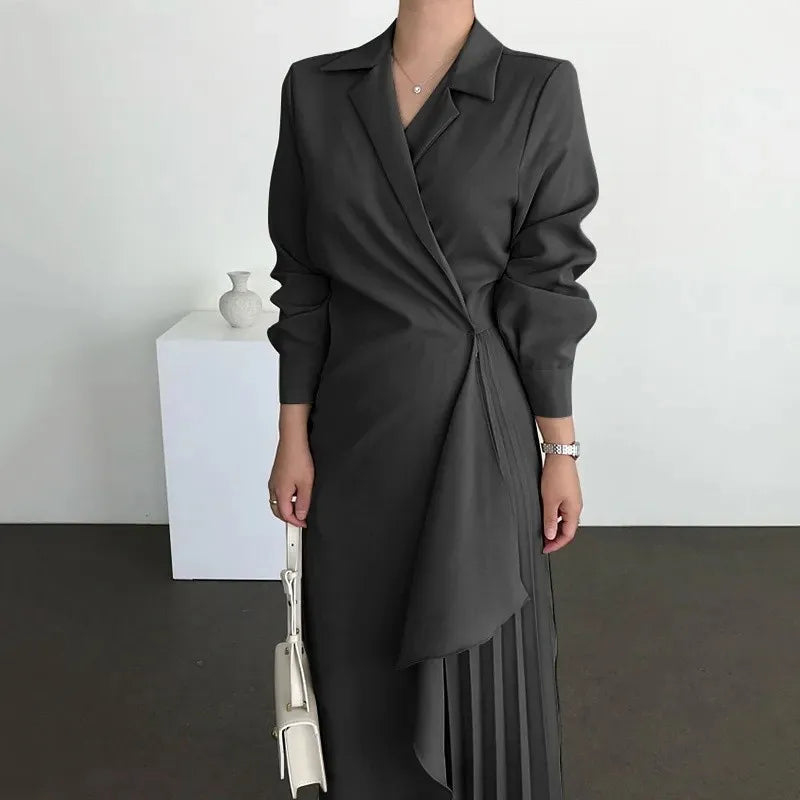 Elegant Dresses- Elegant Asymmetrical Wrap Dress for Business Settings- - IndioGear.com