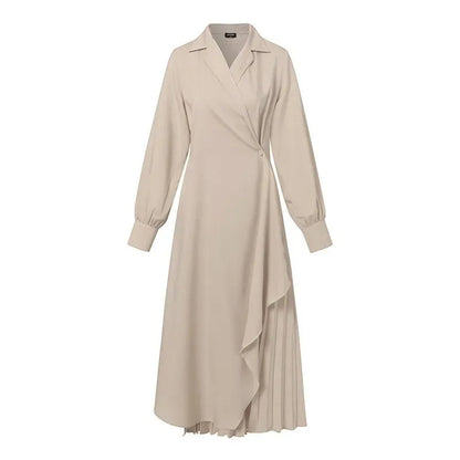 Elegant Dresses- Elegant Asymmetrical Wrap Dress for Business Settings- - IndioGear.com