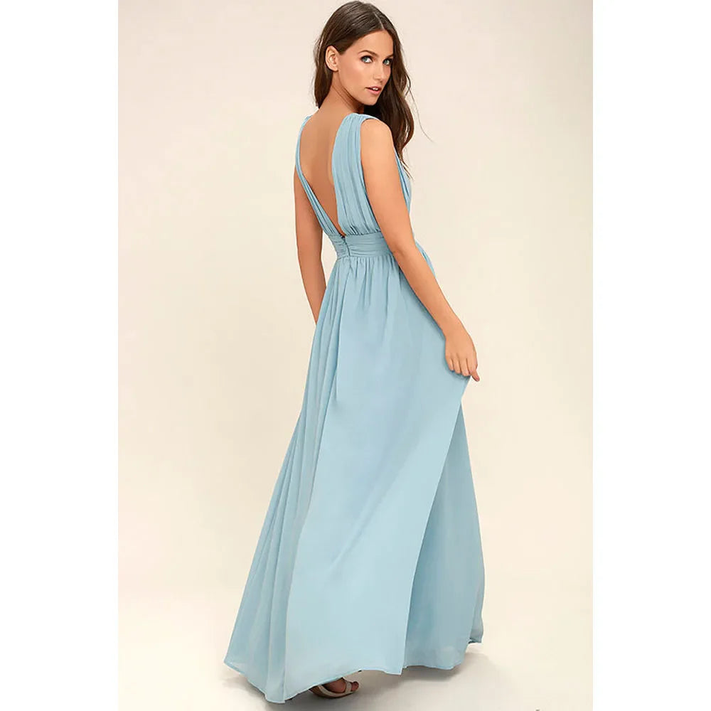 Elegant Dresses- Elegant Chiffon Maxi Dress - Plunging Neckline for Gala Nights- - IndioGear Fashion and Gear